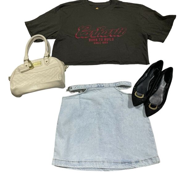 Revolve We Wore What Skirt Women M Denim Cut Out Mini Light Wash 90s Y2K Casual - Picture 8 of 14